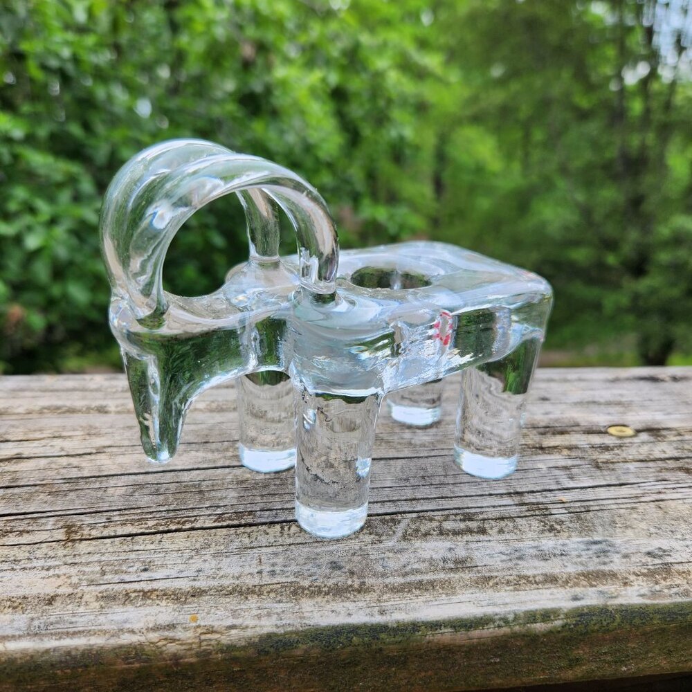 Vintage Glowing Costa Boda Clear Glass Ram Candle Holder & Paperweight 4"×4.5" U